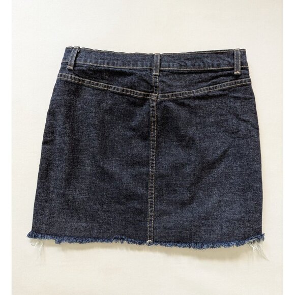 Women's Denim Mini Stretch Skirt With Raw Hem Dark Wash Size 6/28" - Picture 2 of 7